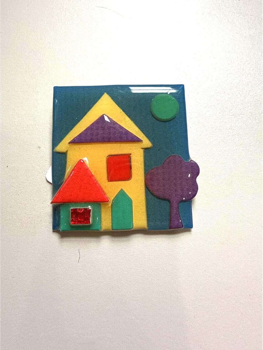 Colorful Handmade Brooch with House and Tree Design
